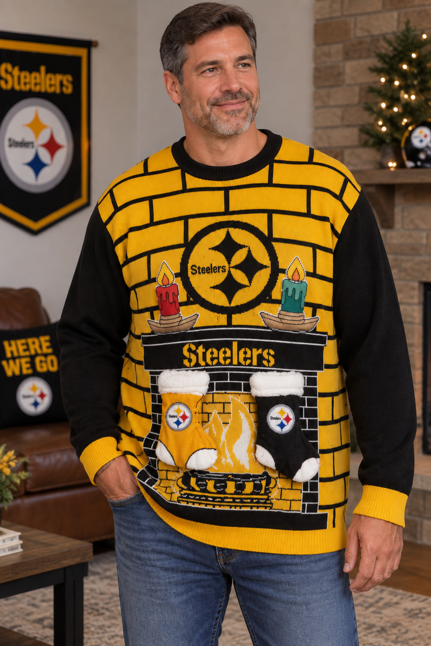 NFL Team Apparel Steelers Men 2XL Ugly Christmas Sweater 3D Stuffed Applique Fun